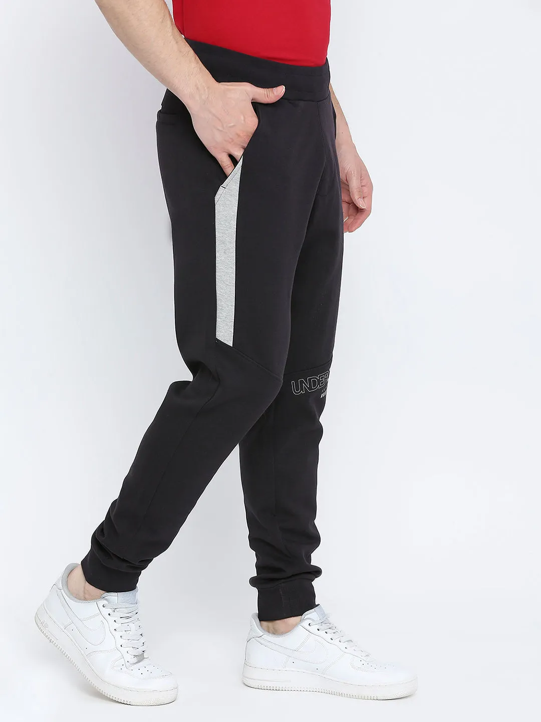 Men Premium Cotton Navy Trackpant - Underjeans By Spykar