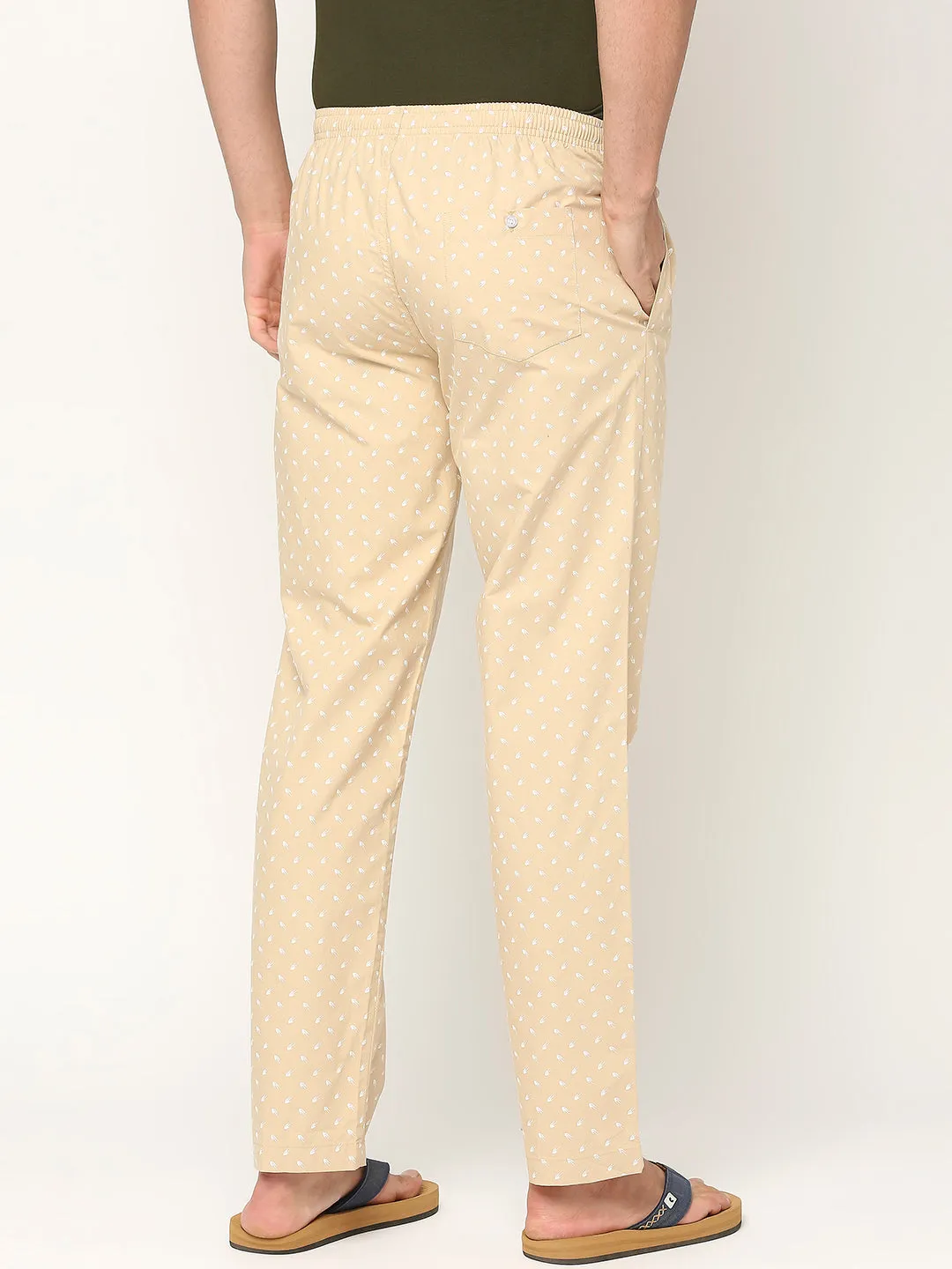 Men Premium Cotton Printed Beige Pyjama- Underjeans By Spykar