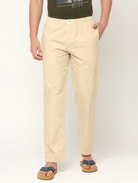Men Premium Cotton Printed Beige Pyjama- Underjeans By Spykar