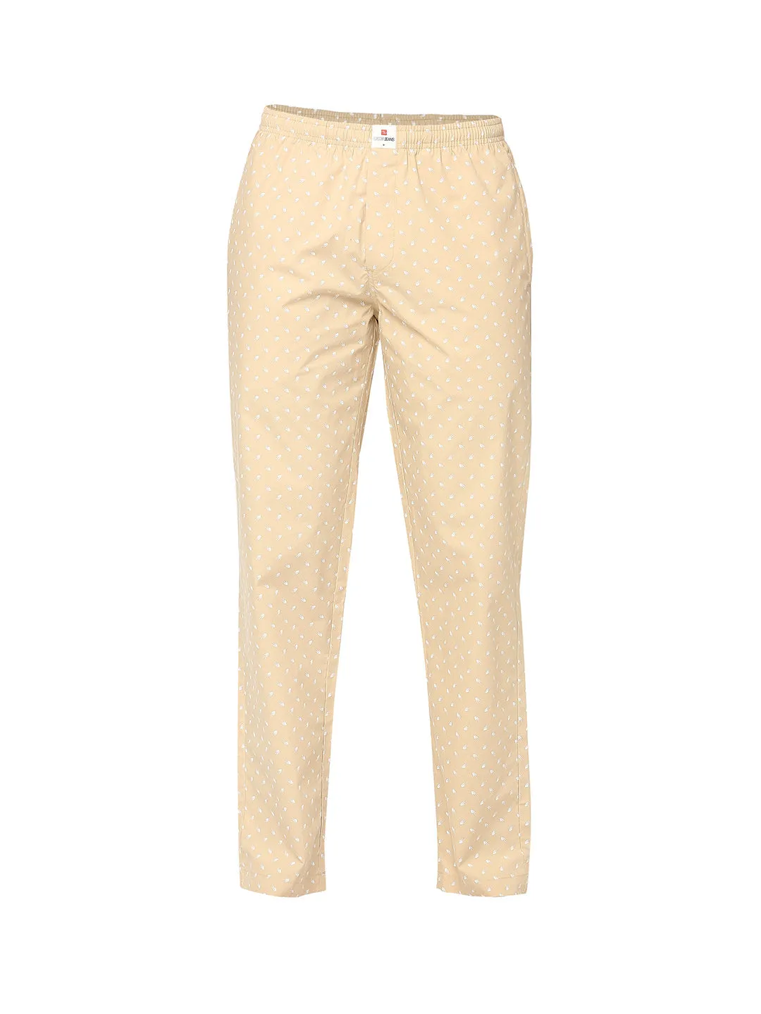 Men Premium Cotton Printed Beige Pyjama- Underjeans By Spykar
