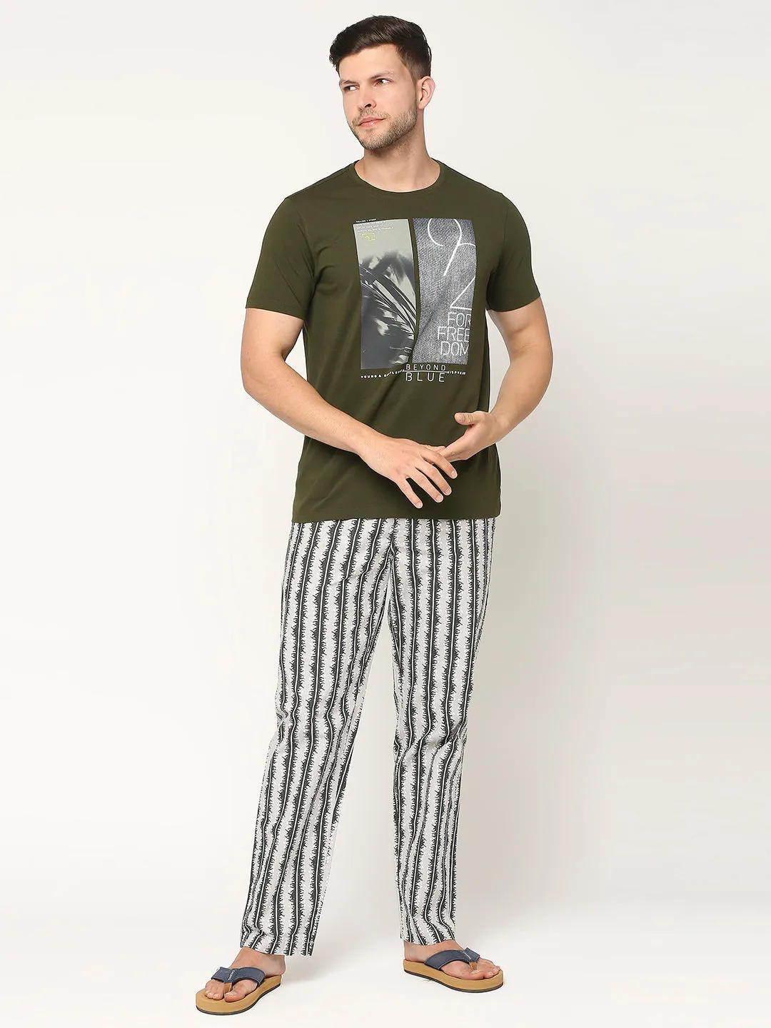 Men Premium Cotton Printed Grey Pyjama- Underjeans By Spykar