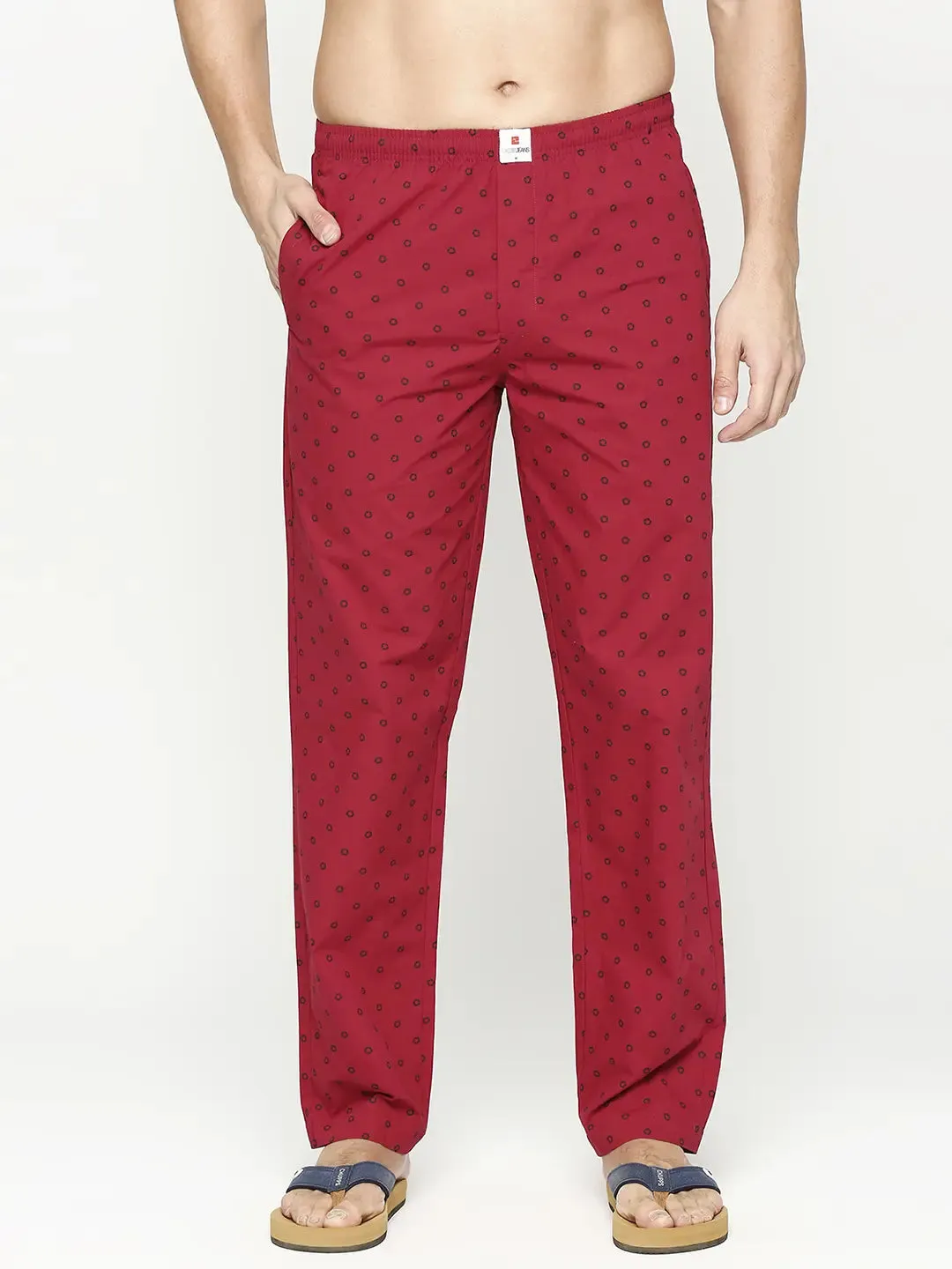 Men Premium Cotton Printed Maroon Pyjama- Underjeans By Spykar