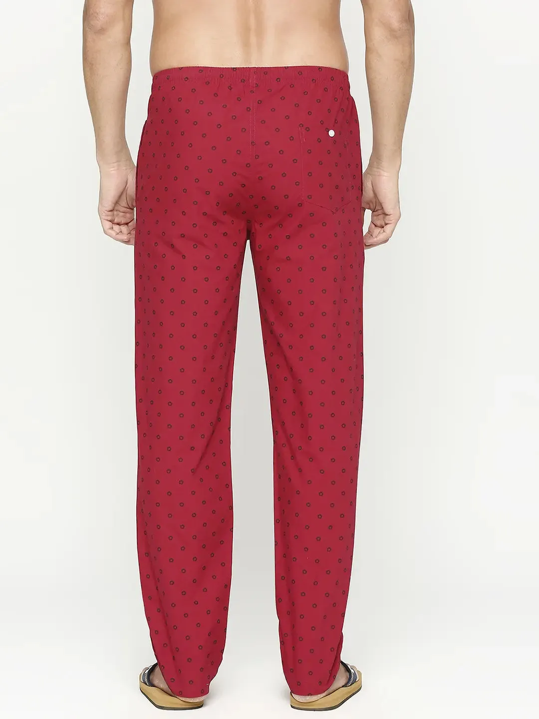 Men Premium Cotton Printed Maroon Pyjama- Underjeans By Spykar