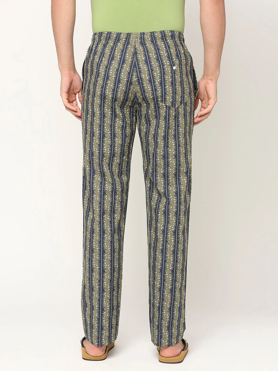 Men Premium Cotton Printed Olive Pyjama- Underjeans By Spykar