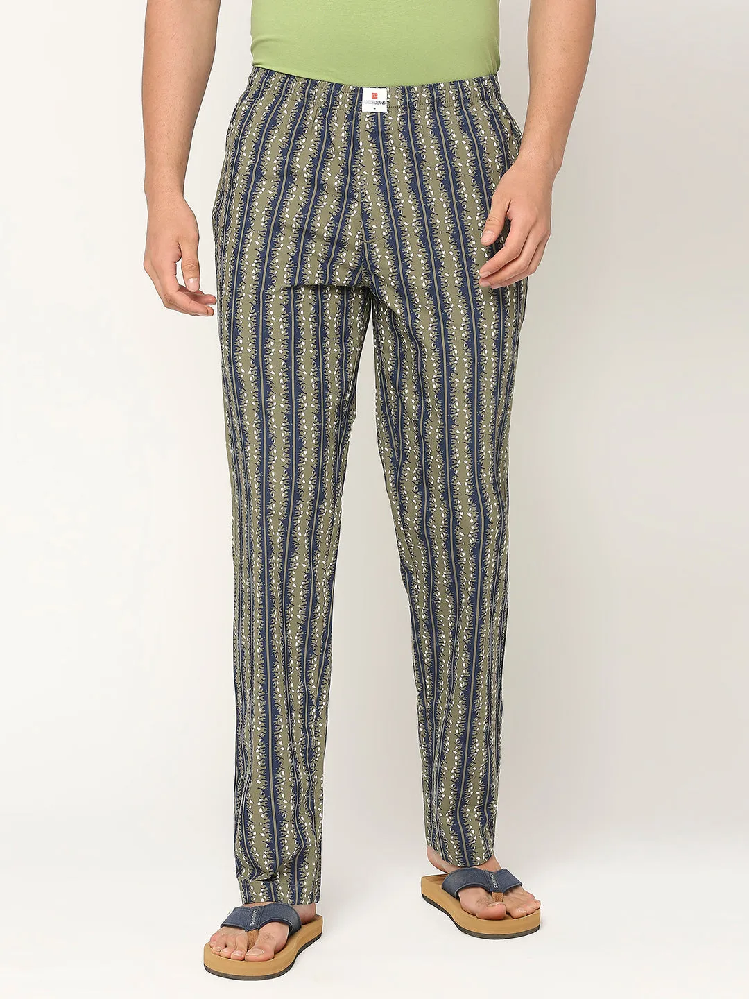 Men Premium Cotton Printed Olive Pyjama- Underjeans By Spykar