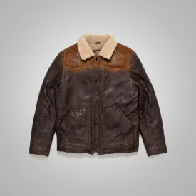 Mens Chocolate Brown Western Suede Leather Bomber Jacket