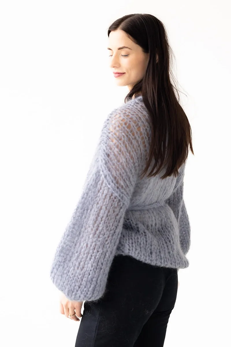 Mohair V-Neck Cardigan Grey Blue by Maiami