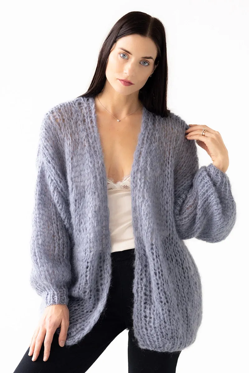 Mohair V-Neck Cardigan Grey Blue by Maiami