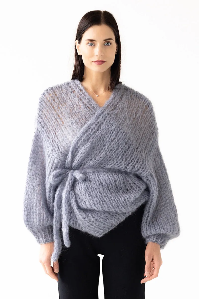 Mohair V-Neck Cardigan Grey Blue by Maiami
