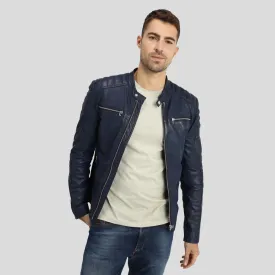 Olin Blue Biker Leather Jacket