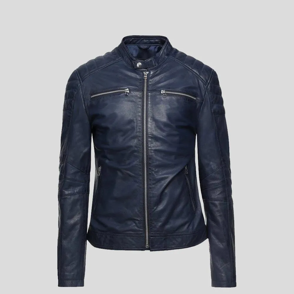 Olin Blue Biker Leather Jacket