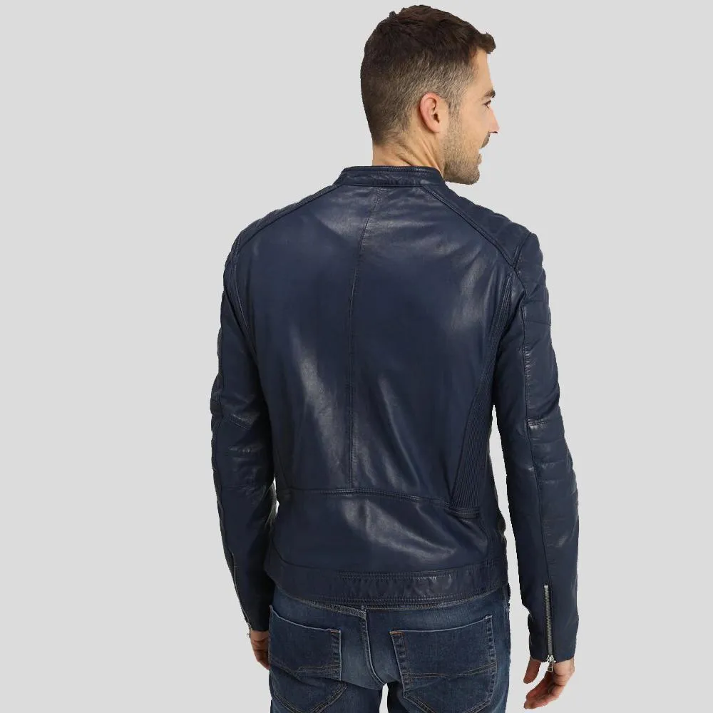 Olin Blue Biker Leather Jacket