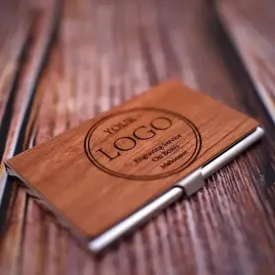Personalized Laser Engraving Logo Wooden Metal Business Card Box