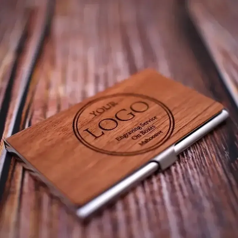 Personalized Laser Engraving Logo Wooden Metal Business Card Box