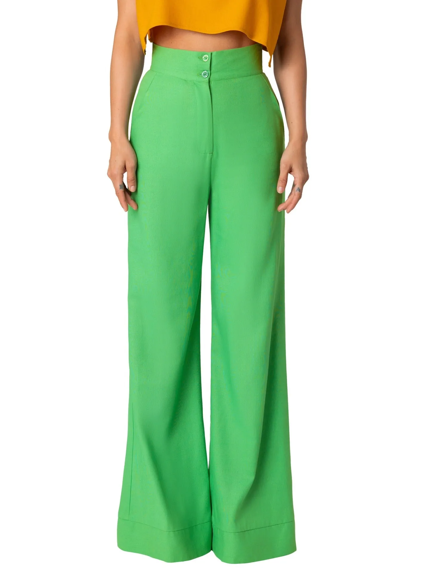 "Kinko" Green High Waist Wide Leg Pants