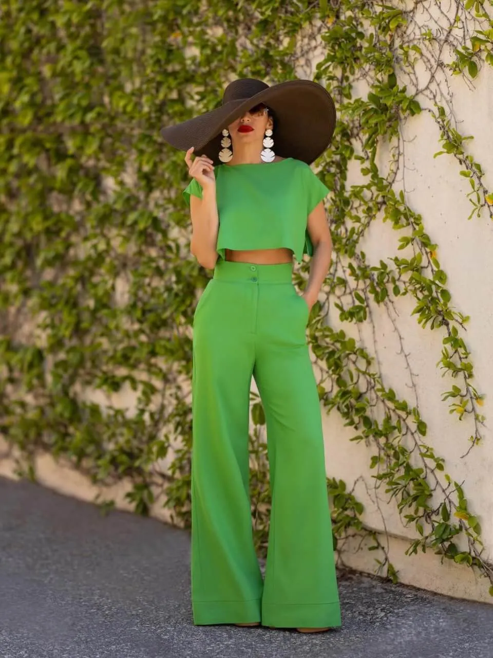"Kinko" Green High Waist Wide Leg Pants