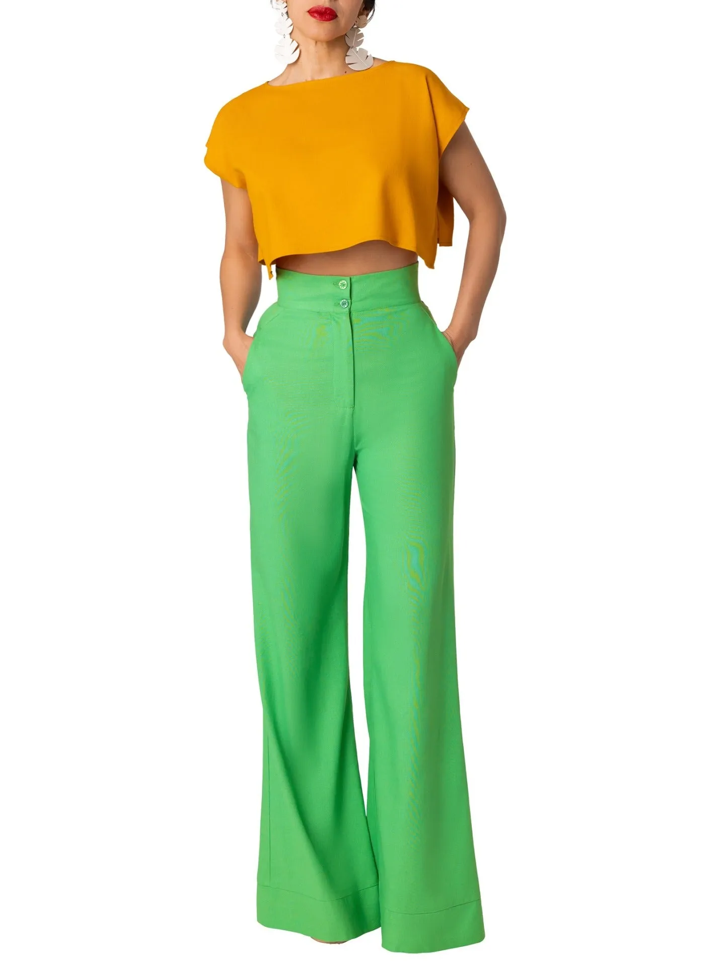 "Kinko" Green High Waist Wide Leg Pants
