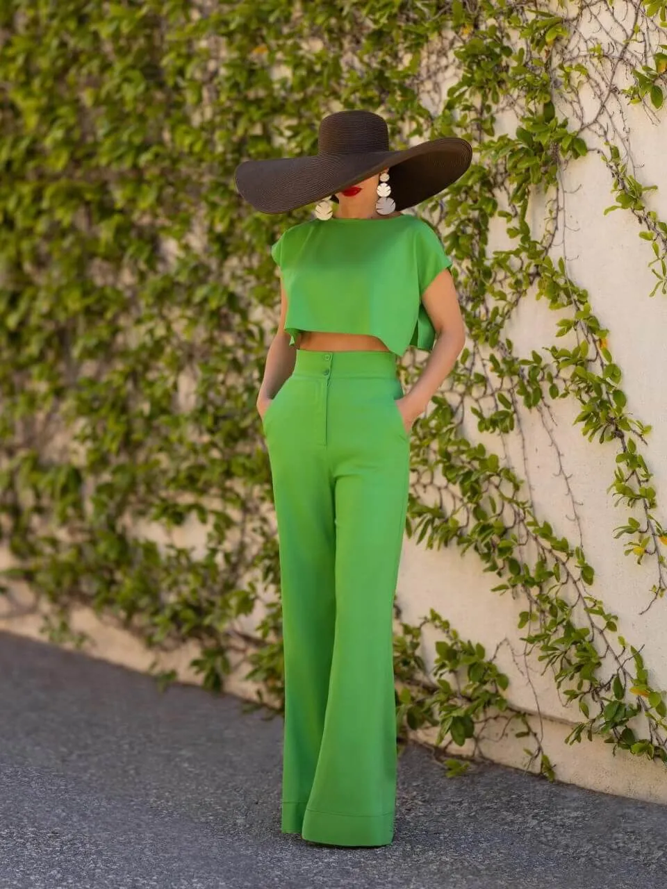 "Kinko" Green High Waist Wide Leg Pants