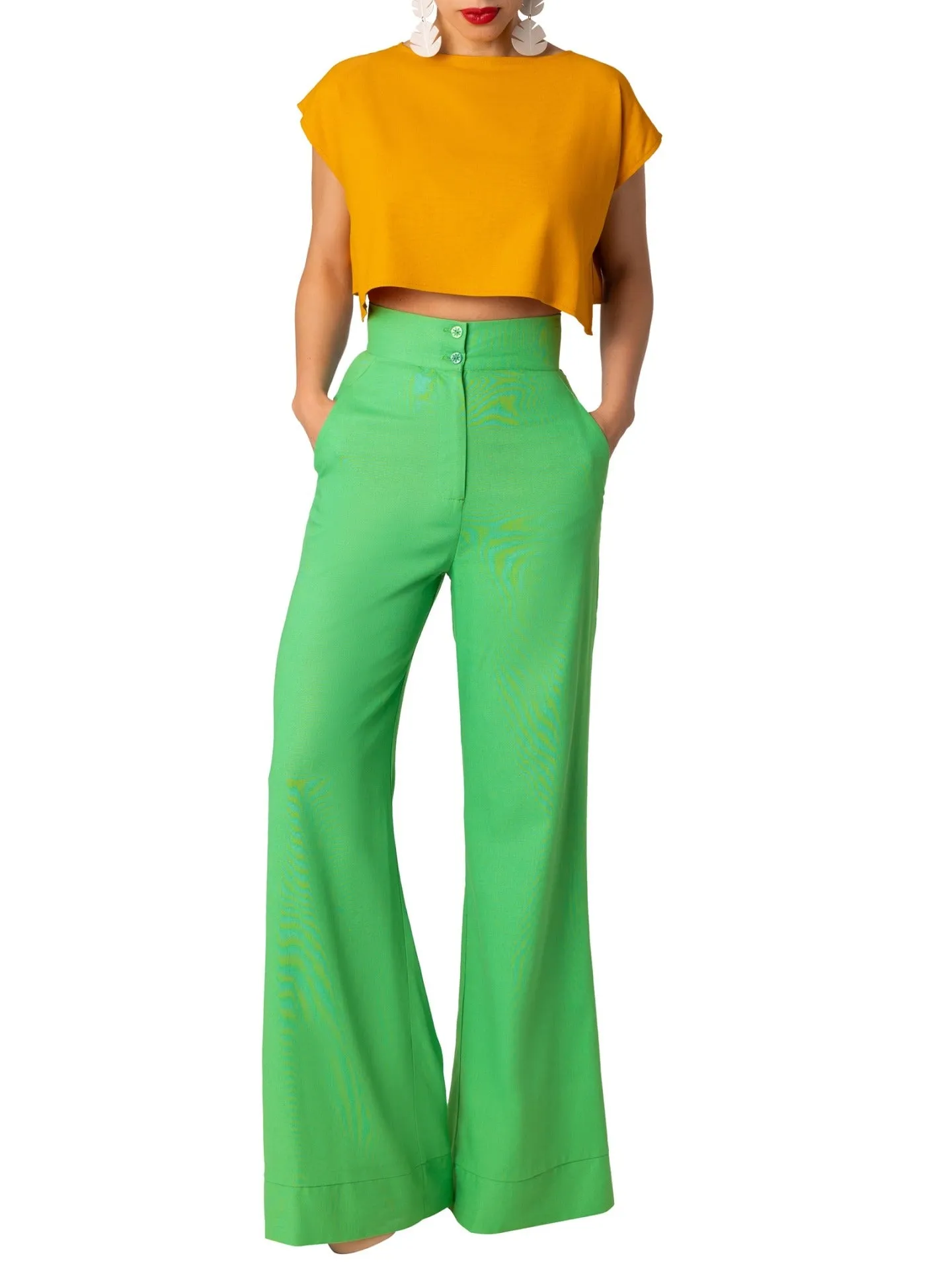 "Kinko" Green High Waist Wide Leg Pants