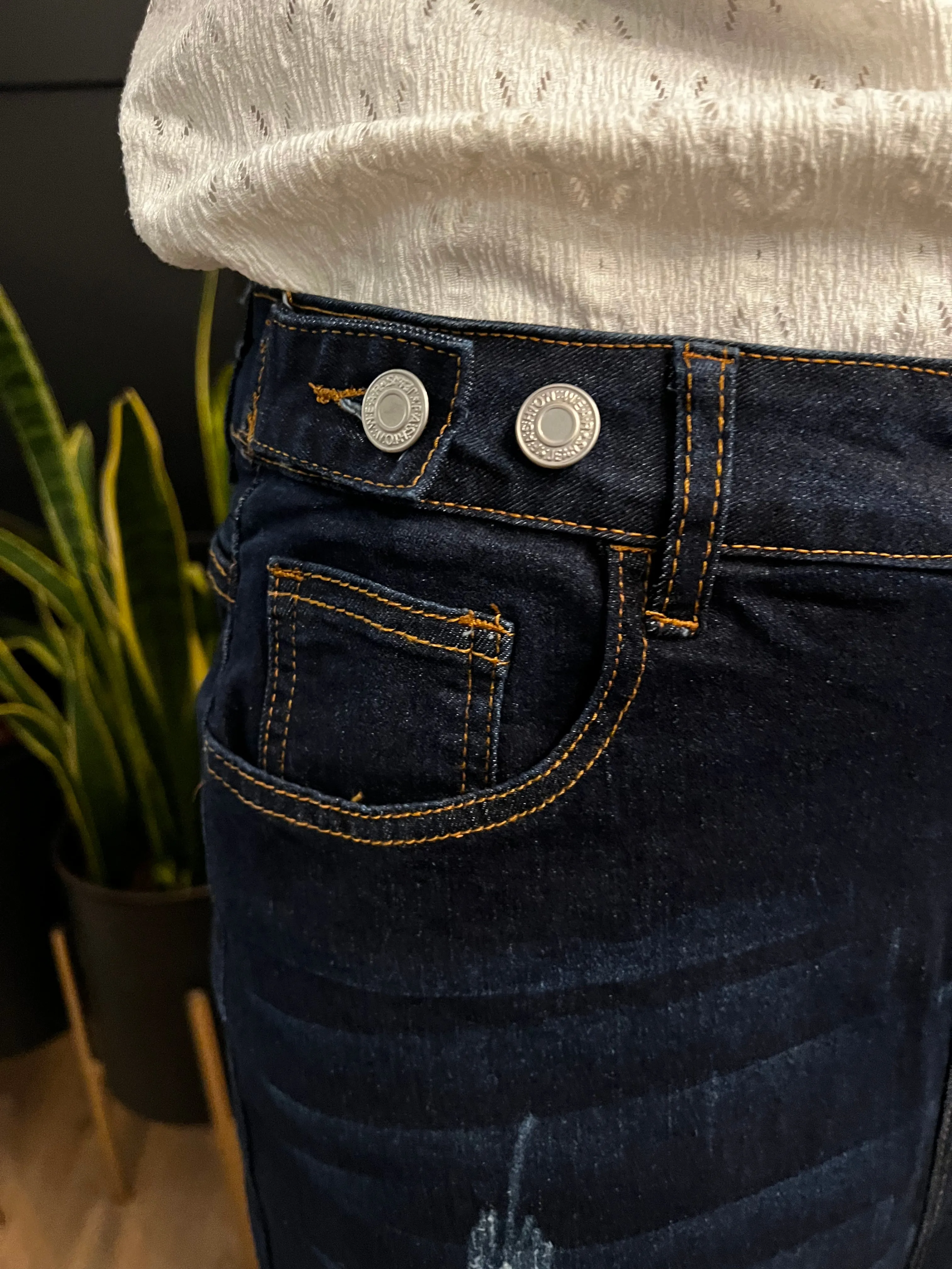"Lydia" A-Line Denim Skirt in Dark Indigo Wash