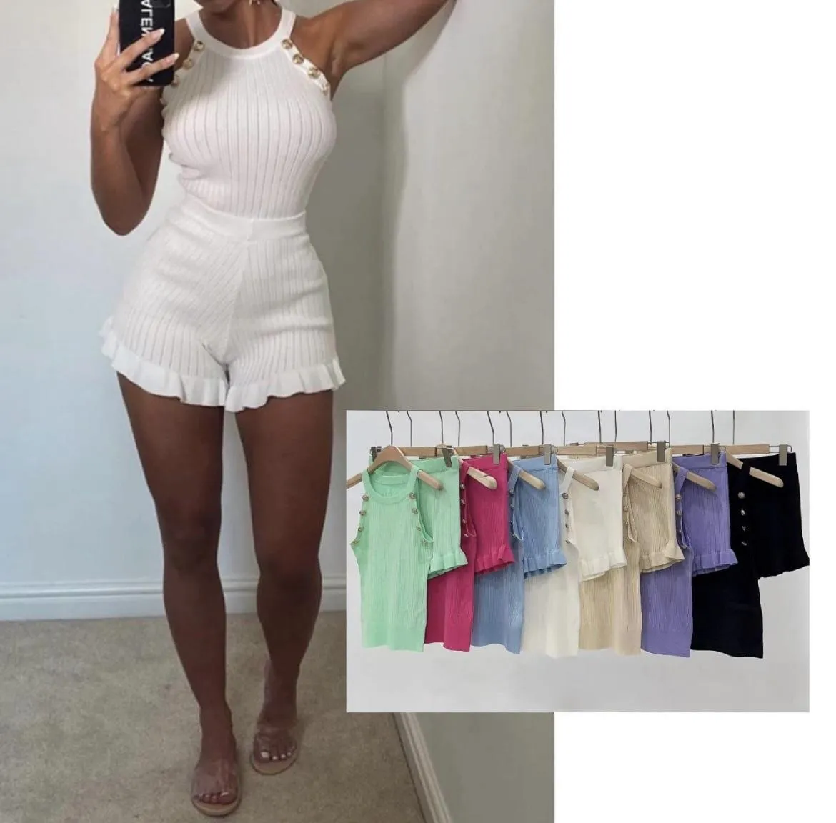 Rib knit shorts 2 piece
