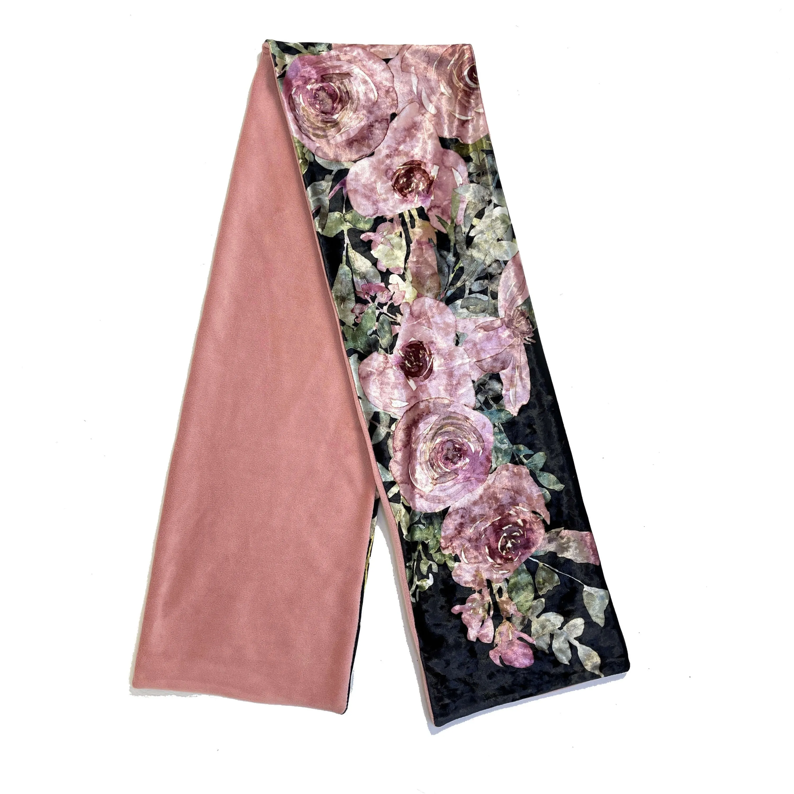 Rose Watercolor Velour and Minky Fleece Scarf, Womans scarf, hand painted printed scarf, luminous scarf, artist scarf