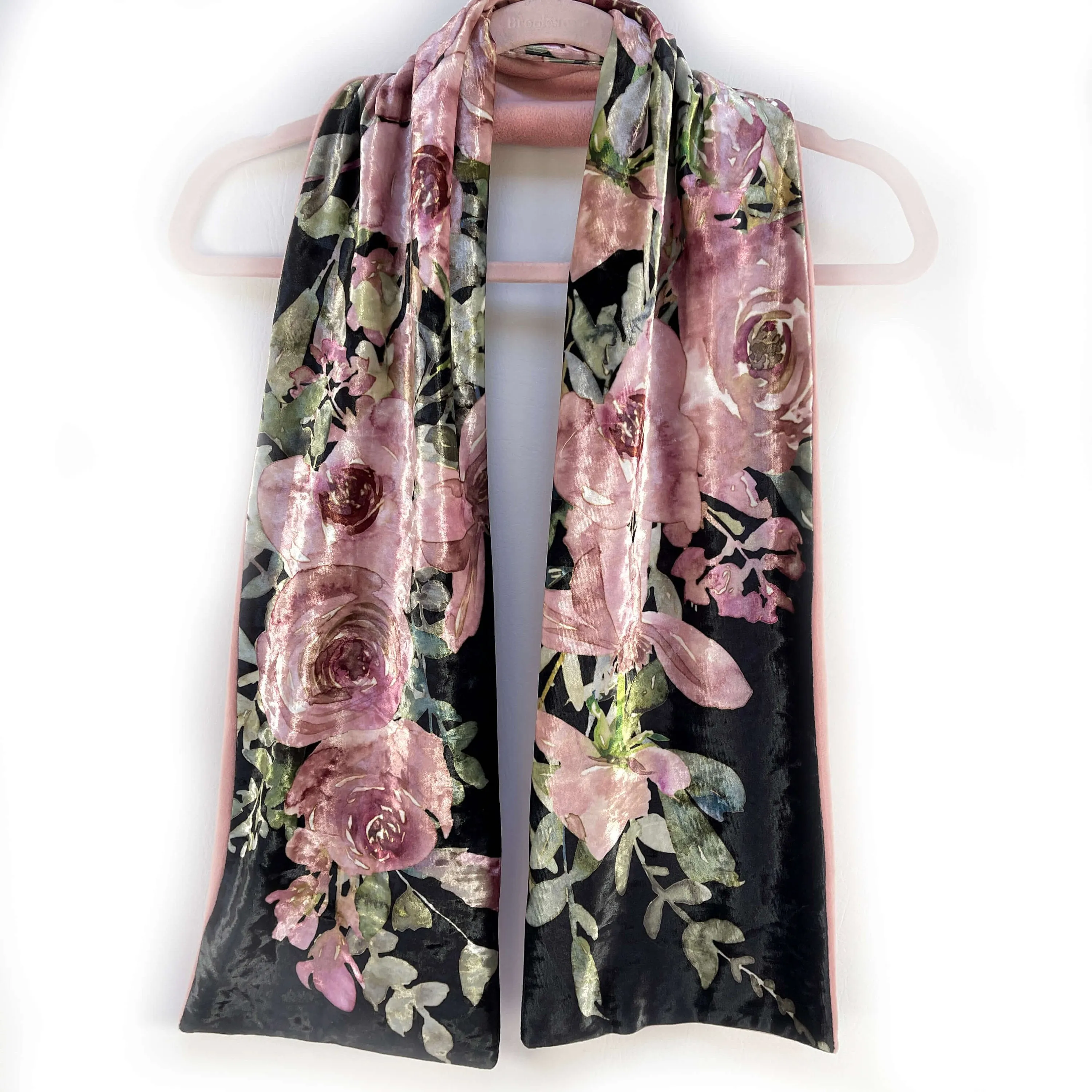 Rose Watercolor Velour and Minky Fleece Scarf, Womans scarf, hand painted printed scarf, luminous scarf, artist scarf