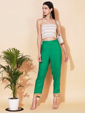 Solid Ethnic Printed Straight Fit Pant - Green