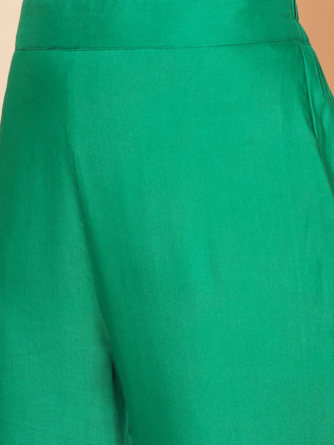 Solid Ethnic Printed Straight Fit Pant - Green