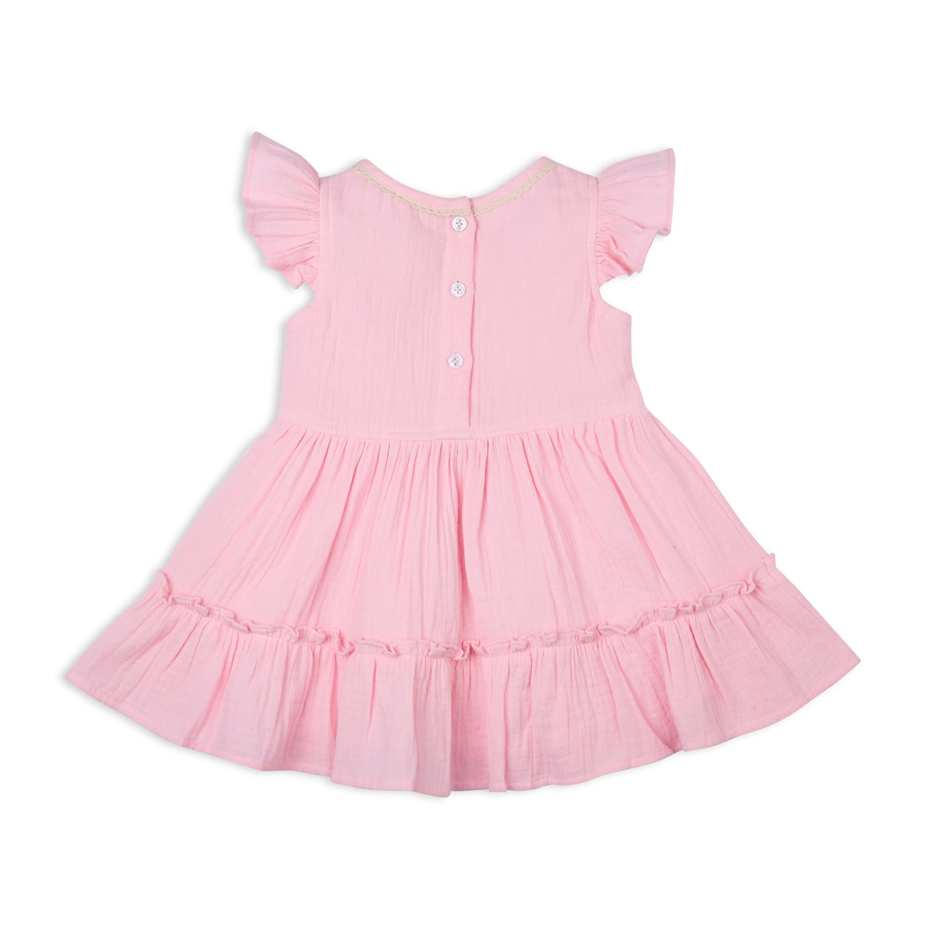 Sophie Double Cloth Tiered Dress With Crochet Details - Pink