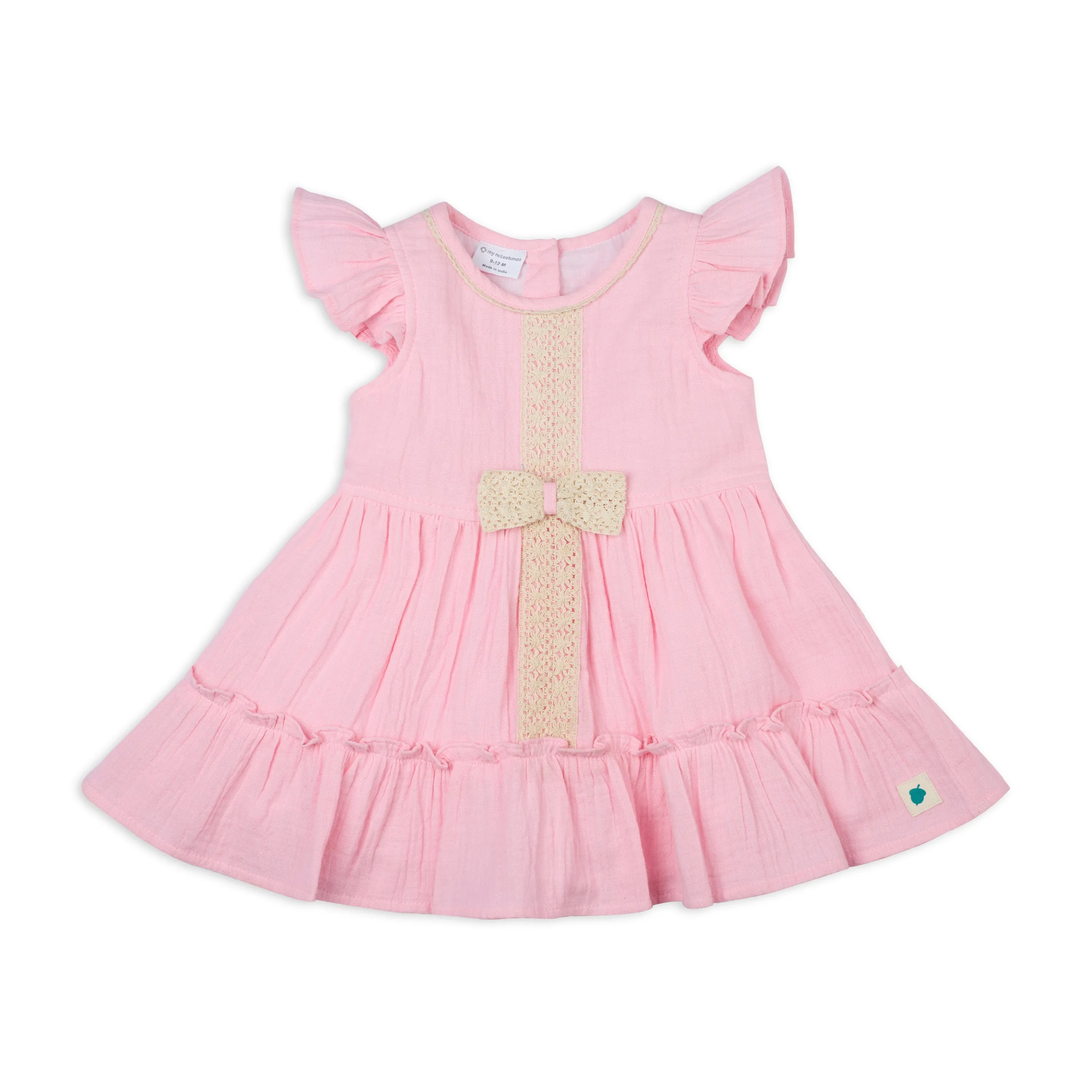 Sophie Double Cloth Tiered Dress With Crochet Details - Pink