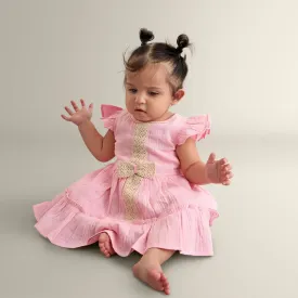 Sophie Double Cloth Tiered Dress With Crochet Details - Pink