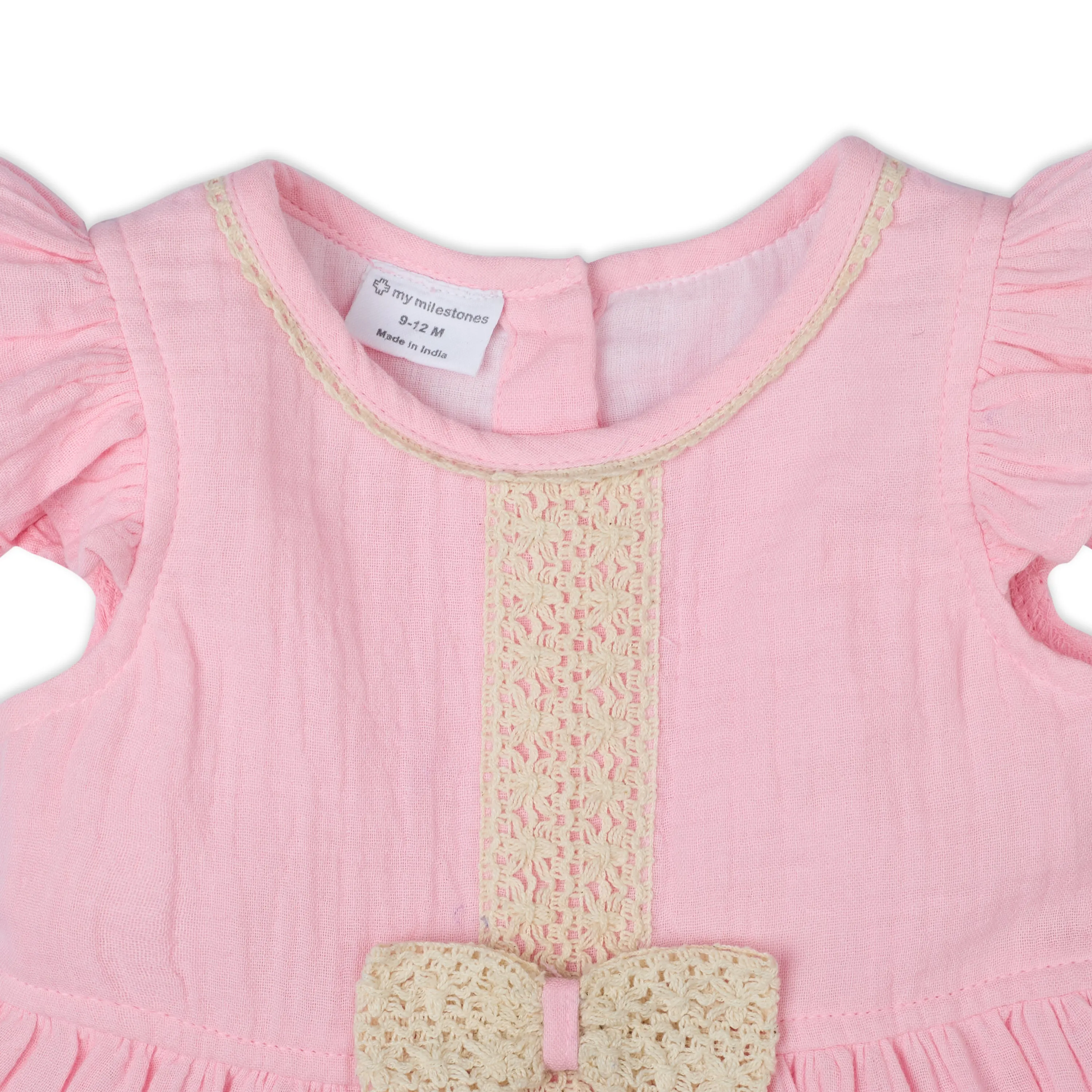 Sophie Double Cloth Tiered Dress With Crochet Details - Pink