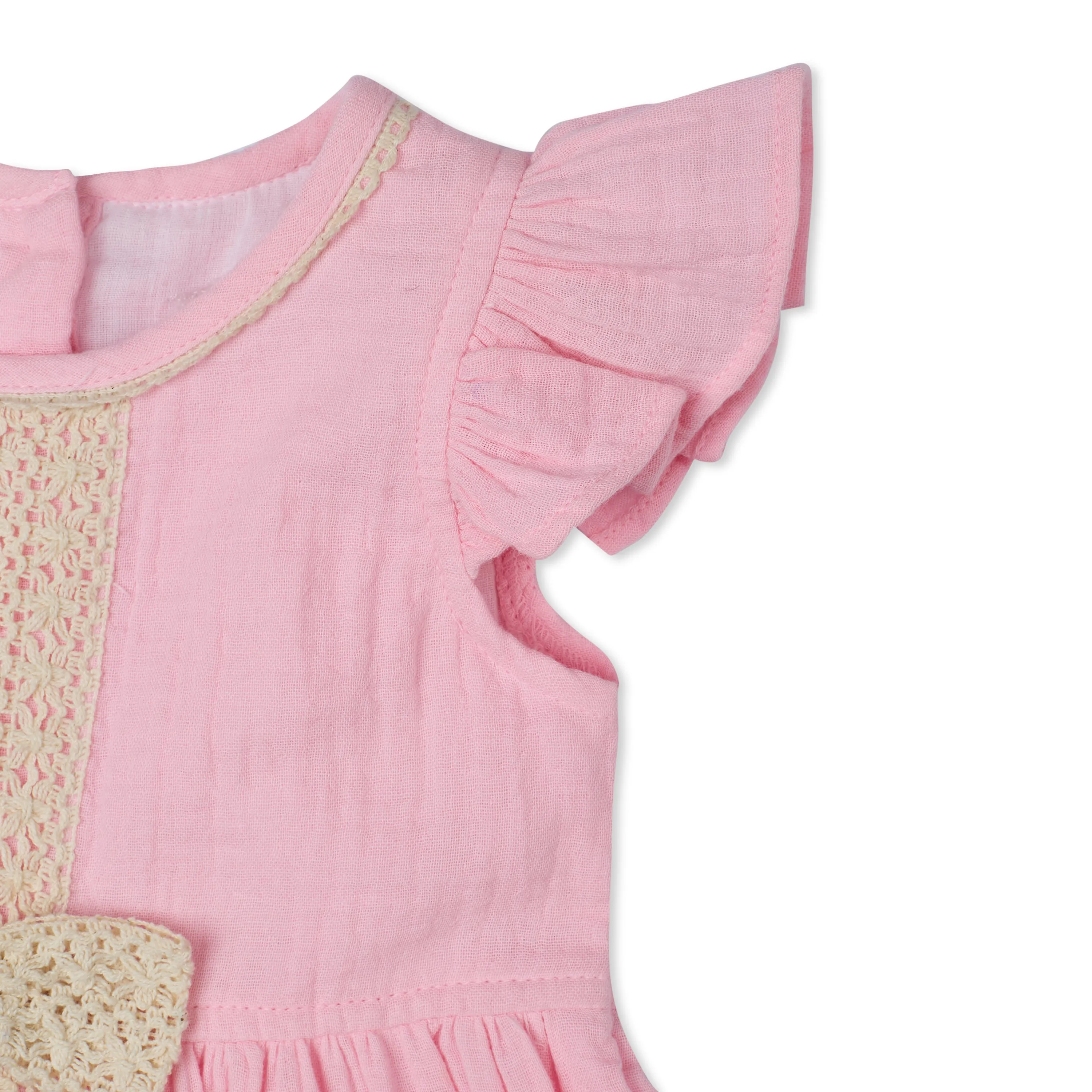Sophie Double Cloth Tiered Dress With Crochet Details - Pink