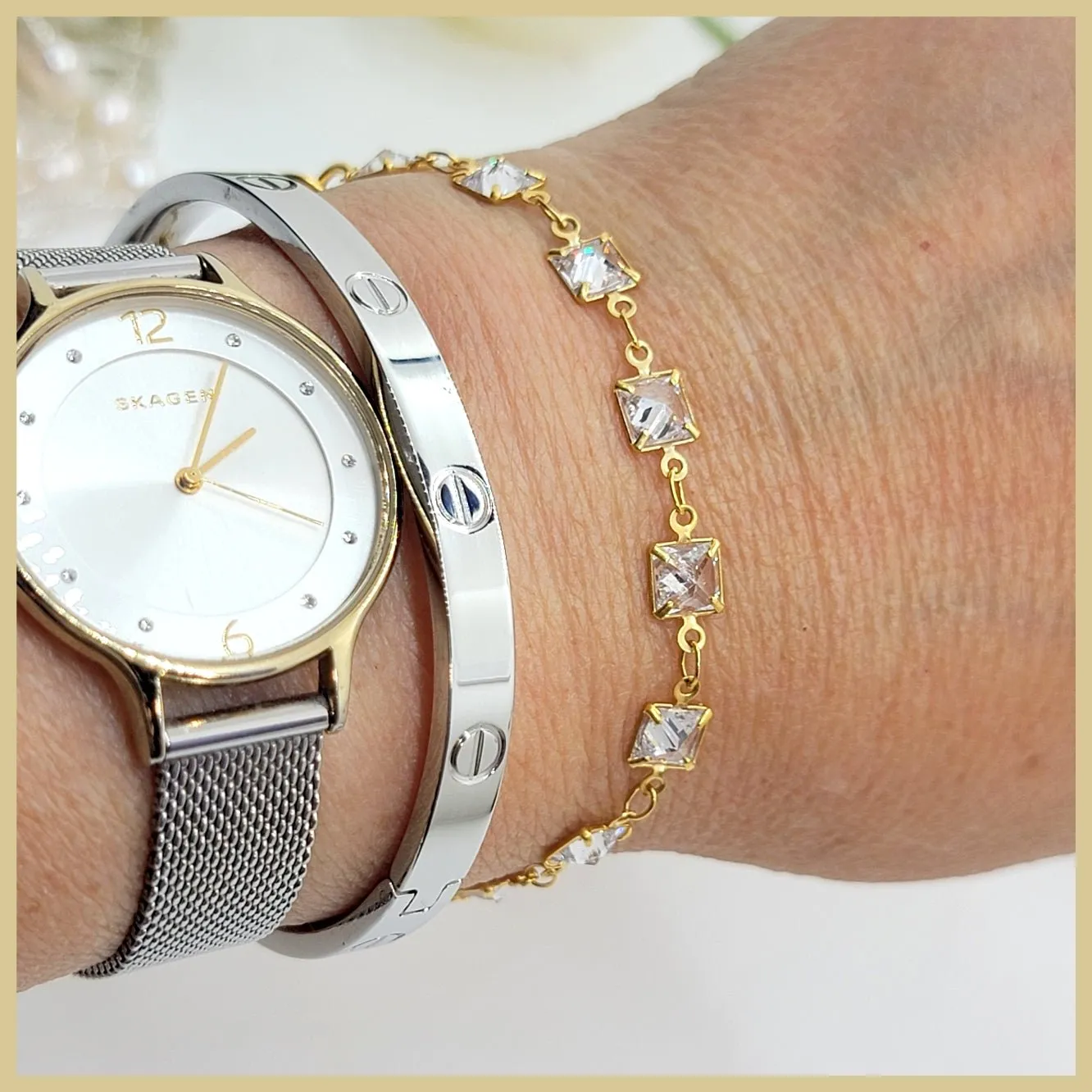 Square Crystal Chain Bracelet