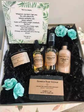 SUSTAINABLE SKINCARE GIFT KIT- FACE TONER, FACE OIL, FACE MASK, FACE CREAM, SHAMPOO BAR, CARD OF YOUR CHOICE