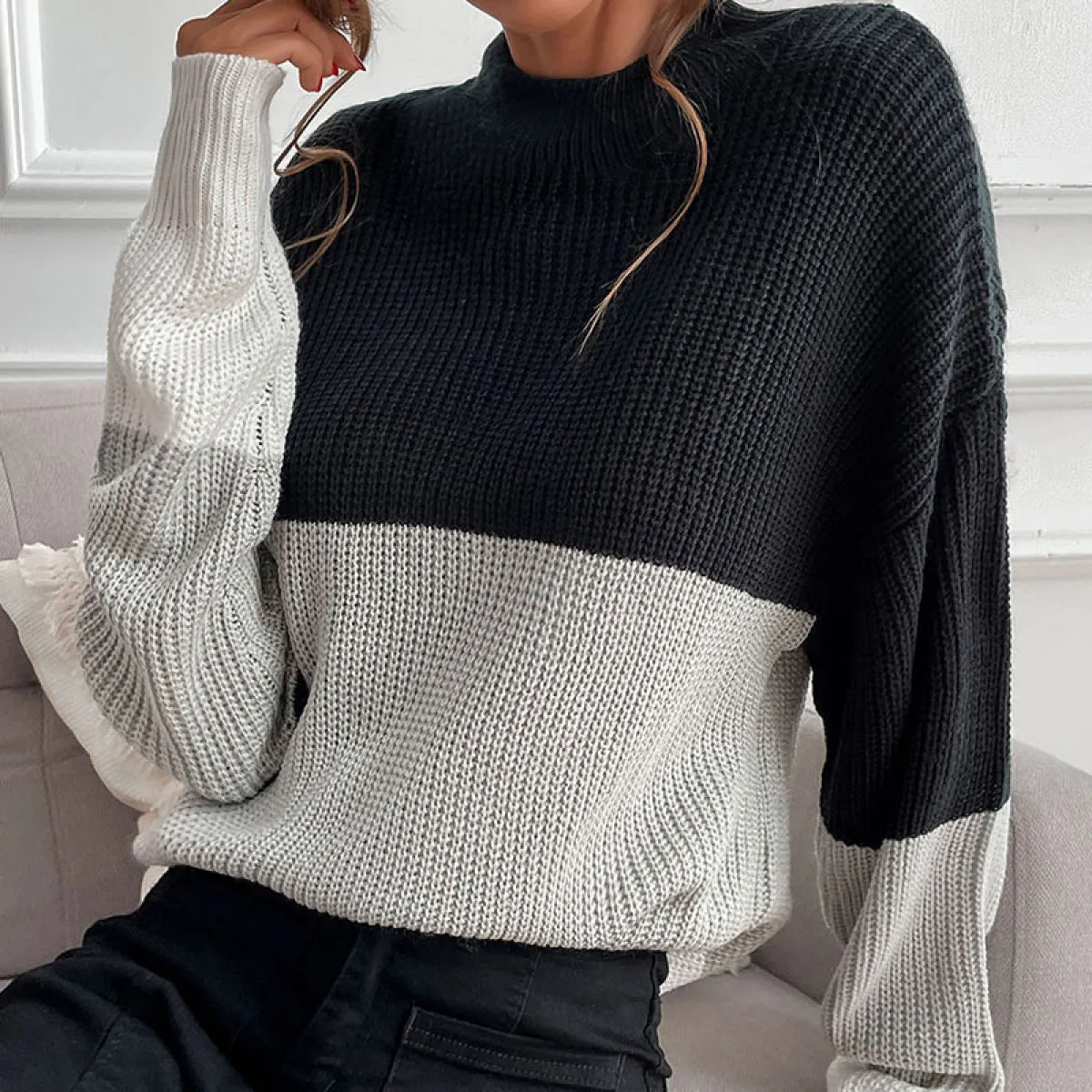 Turtleneck Colorblock Long Sleeve Sweater