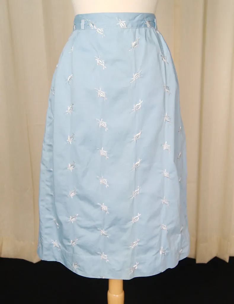 Vintage 1950s Blue Embroidered Skirt