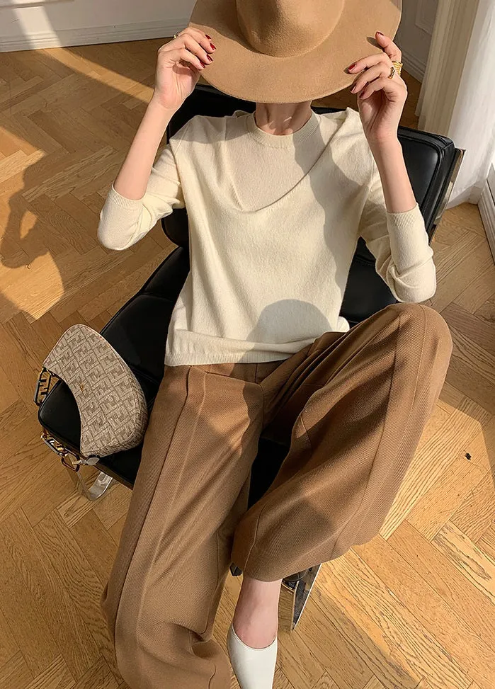 WANXO camel high waist drooping casual pants new straight loose wide leg pants- Tela