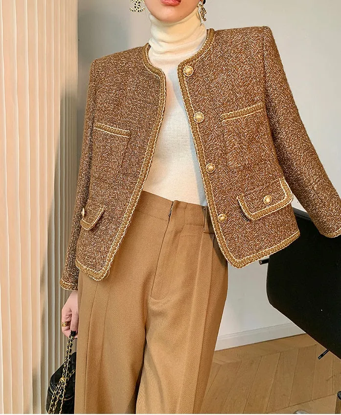 WANXO camel high waist drooping casual pants new straight loose wide leg pants- Tela