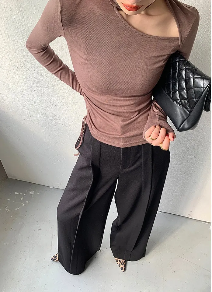 WANXO camel high waist drooping casual pants new straight loose wide leg pants- Tela