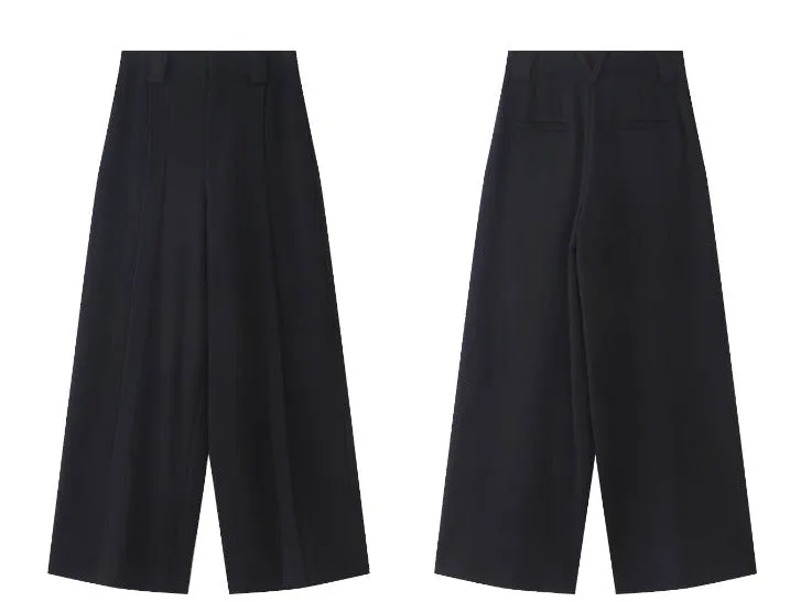 WANXO camel high waist drooping casual pants new straight loose wide leg pants- Tela