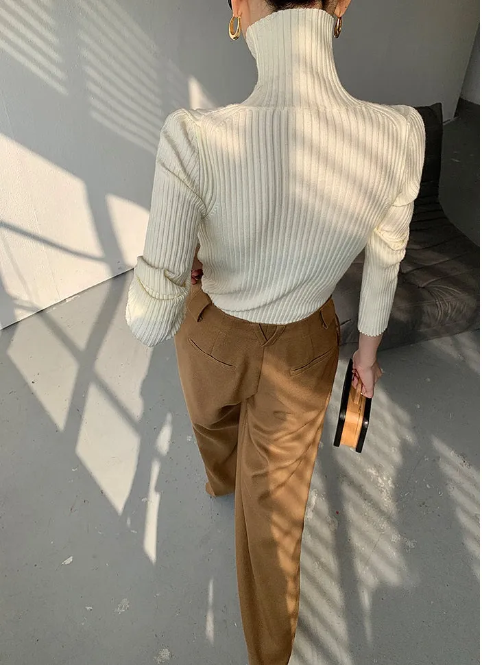 WANXO camel high waist drooping casual pants new straight loose wide leg pants- Tela