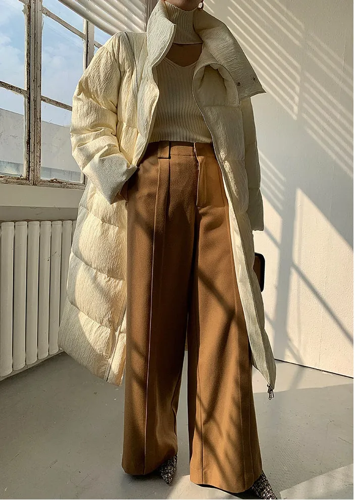 WANXO camel high waist drooping casual pants new straight loose wide leg pants- Tela
