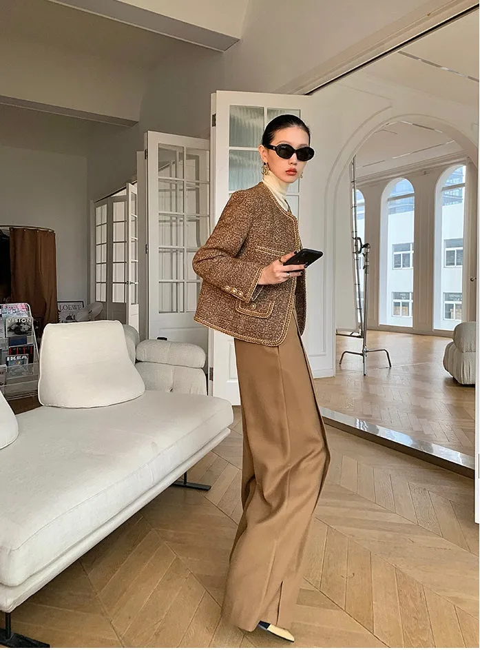 WANXO camel high waist drooping casual pants new straight loose wide leg pants- Tela