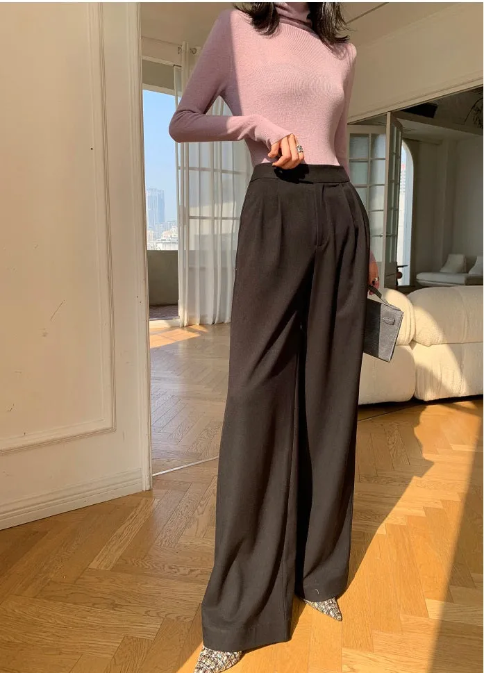 WANXO camel high waist drooping casual pants new straight loose wide leg pants- Tela