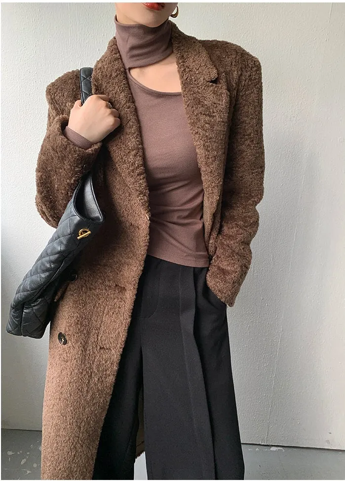 WANXO camel high waist drooping casual pants new straight loose wide leg pants- Tela