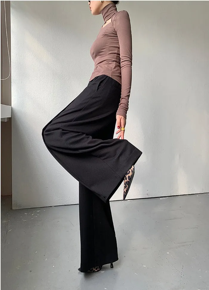 WANXO camel high waist drooping casual pants new straight loose wide leg pants- Tela