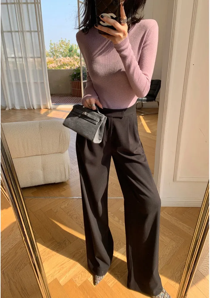 WANXO camel high waist drooping casual pants new straight loose wide leg pants- Tela