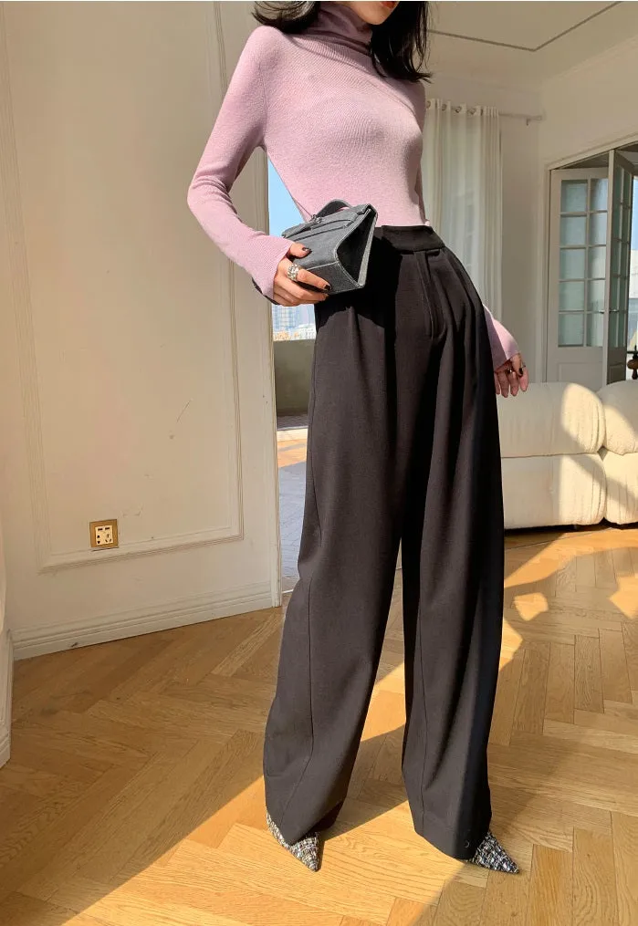 WANXO camel high waist drooping casual pants new straight loose wide leg pants- Tela